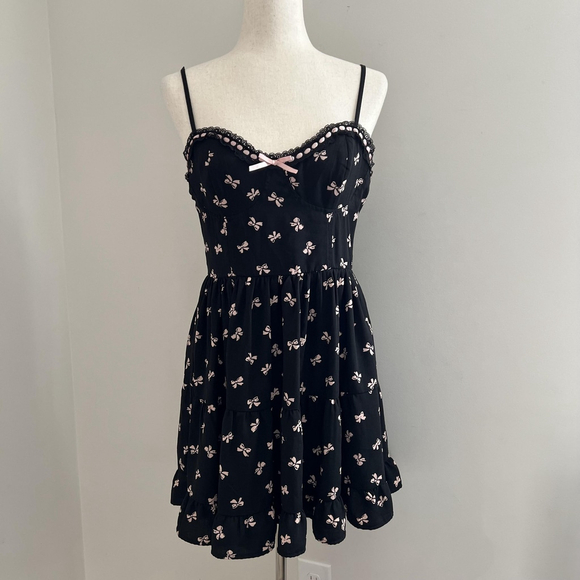 Y2K Babydoll Dress Large Bow Coquette Whimsigoth Boho Pinup Cottagecore Fairy - Picture 1 of 8